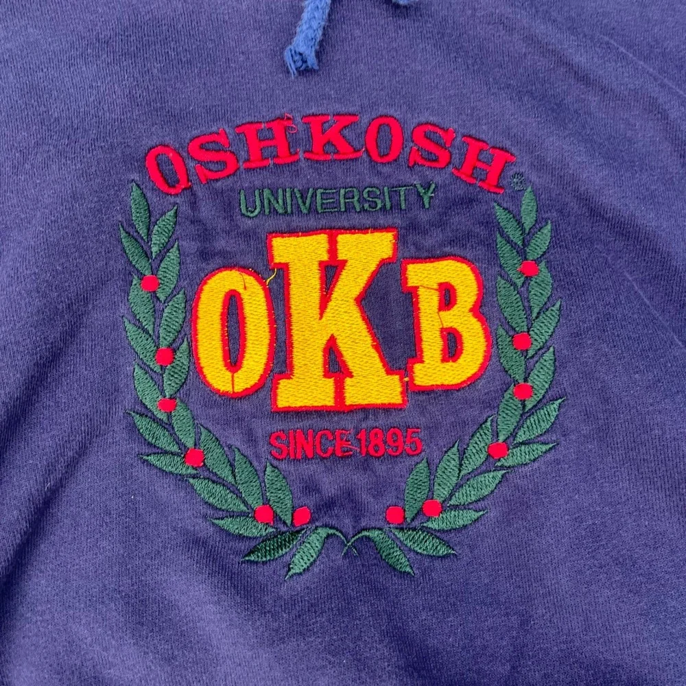 Vtg OshKosh B'gosh Sweater Baby 3T Blue Embroidered University Pullover‎ Hoodie